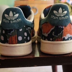 Adidas Originals Stan Smith Navy W/ Orange Flower & Polka Dot Sneakers W Sz 8.5